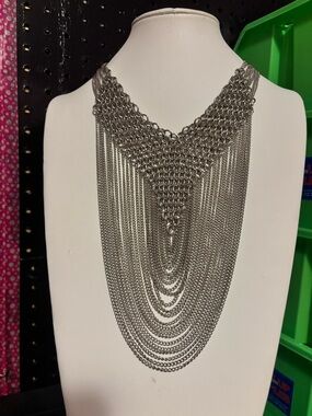 Draped Silver Multi-Layer Fringe Necklace - Women Jewelry